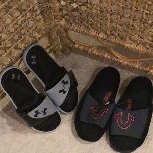 Under Armour Slides/True Religion Slippers Size 10 USED